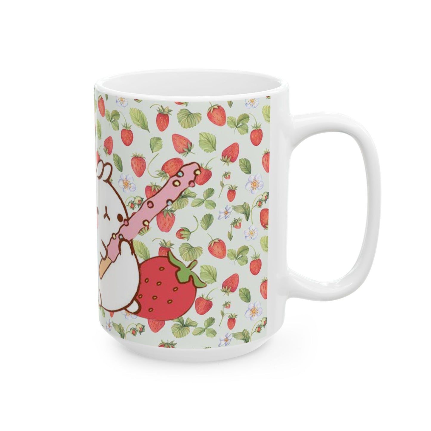 Cute Molang Strawberry Pocky Ceramic Mug, Whimsical Gift, Tea Coffee Cup, Spring