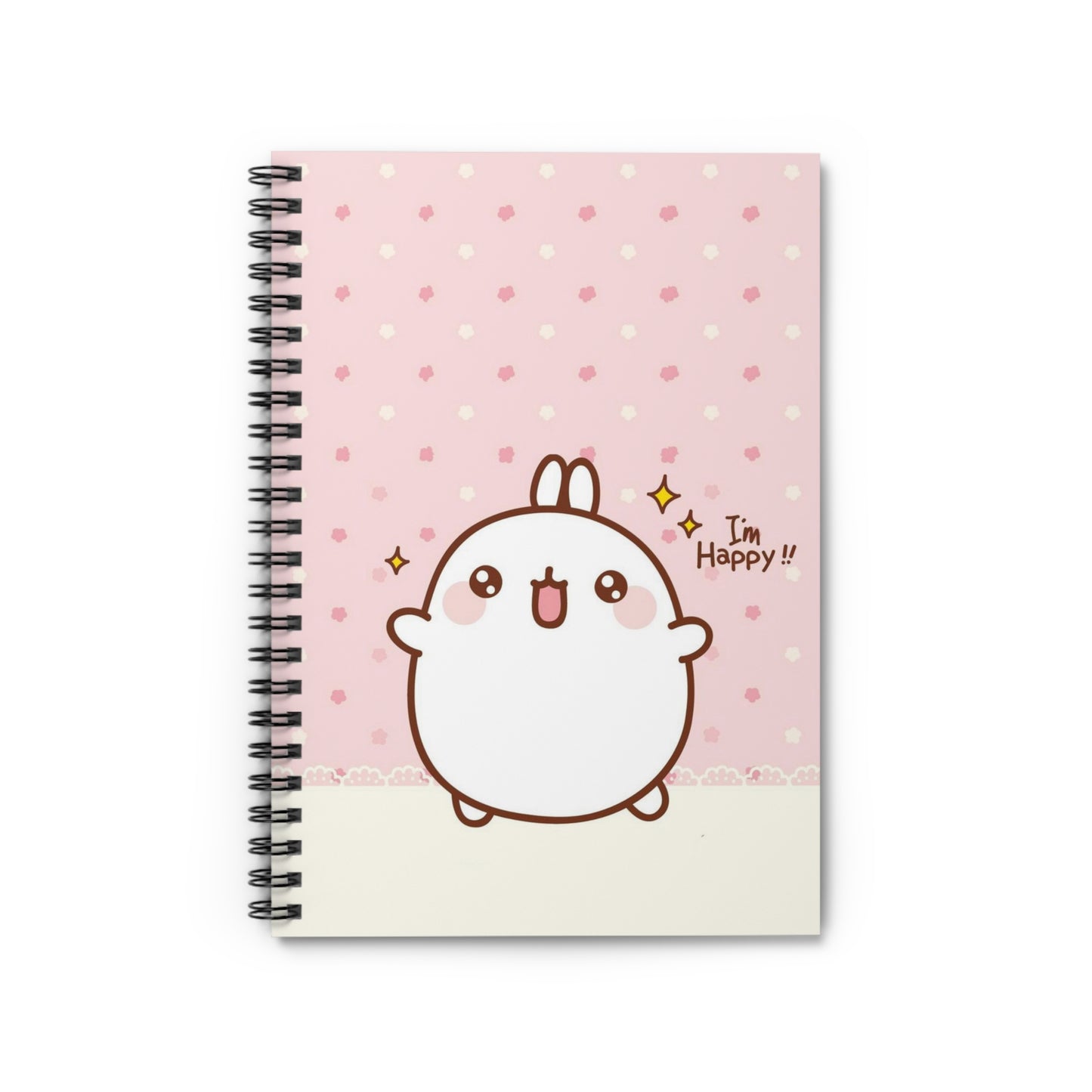 Cute Molang Spiral Notebook - "I'm Happy!" Design, Ideal for Journaling, Gift