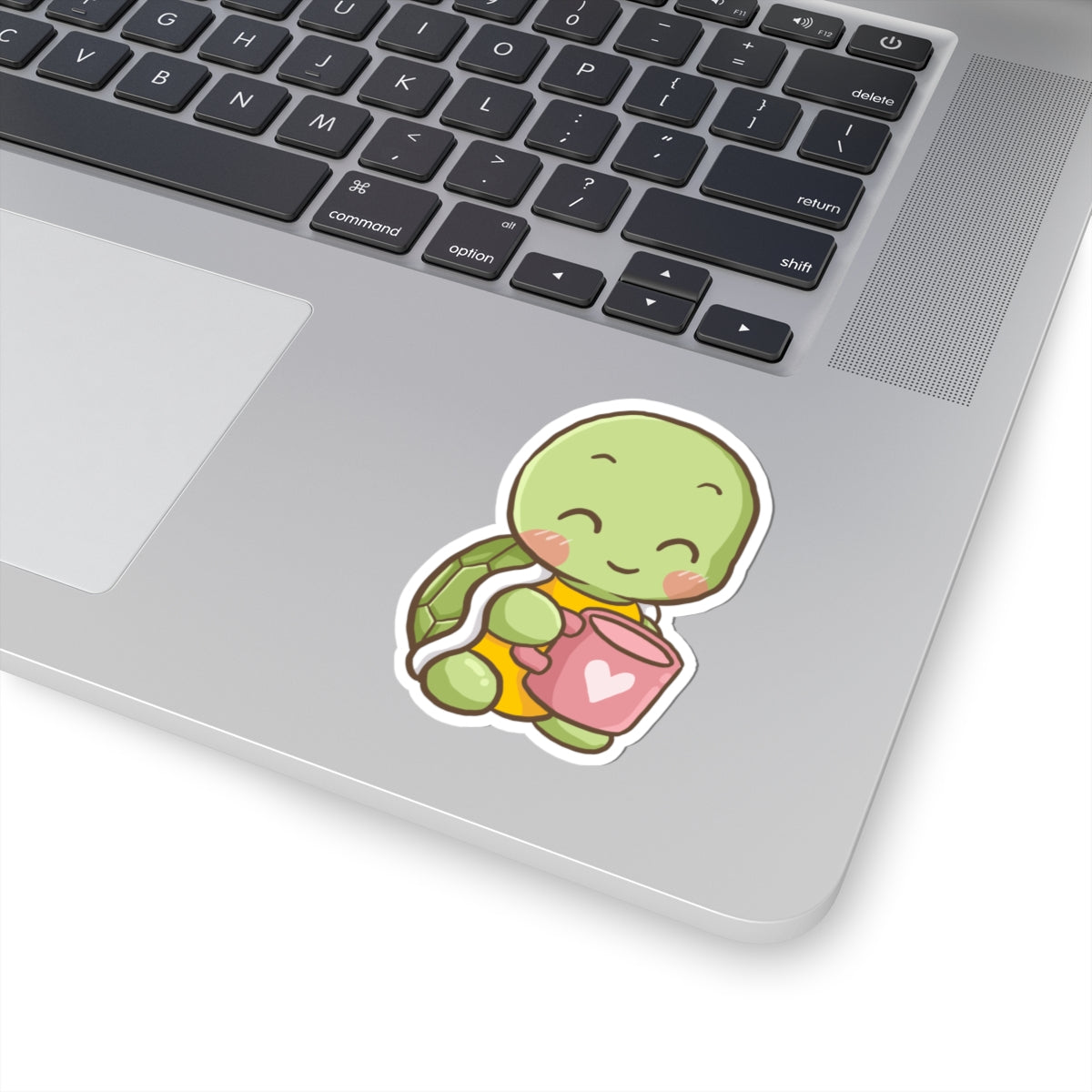 Kawaii Turtle Loves Coffee Kiss-Cut Sticker for Laptops, Water Bottles, Journals