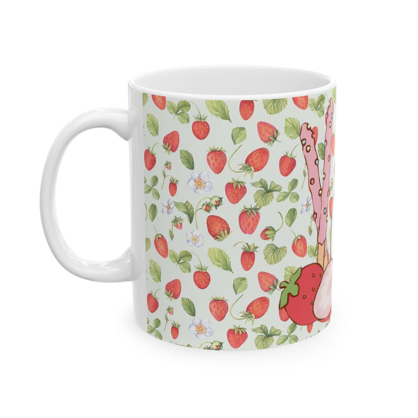 Cute Molang Strawberry Pocky Ceramic Mug, Whimsical Gift, Tea Coffee Cup, Spring