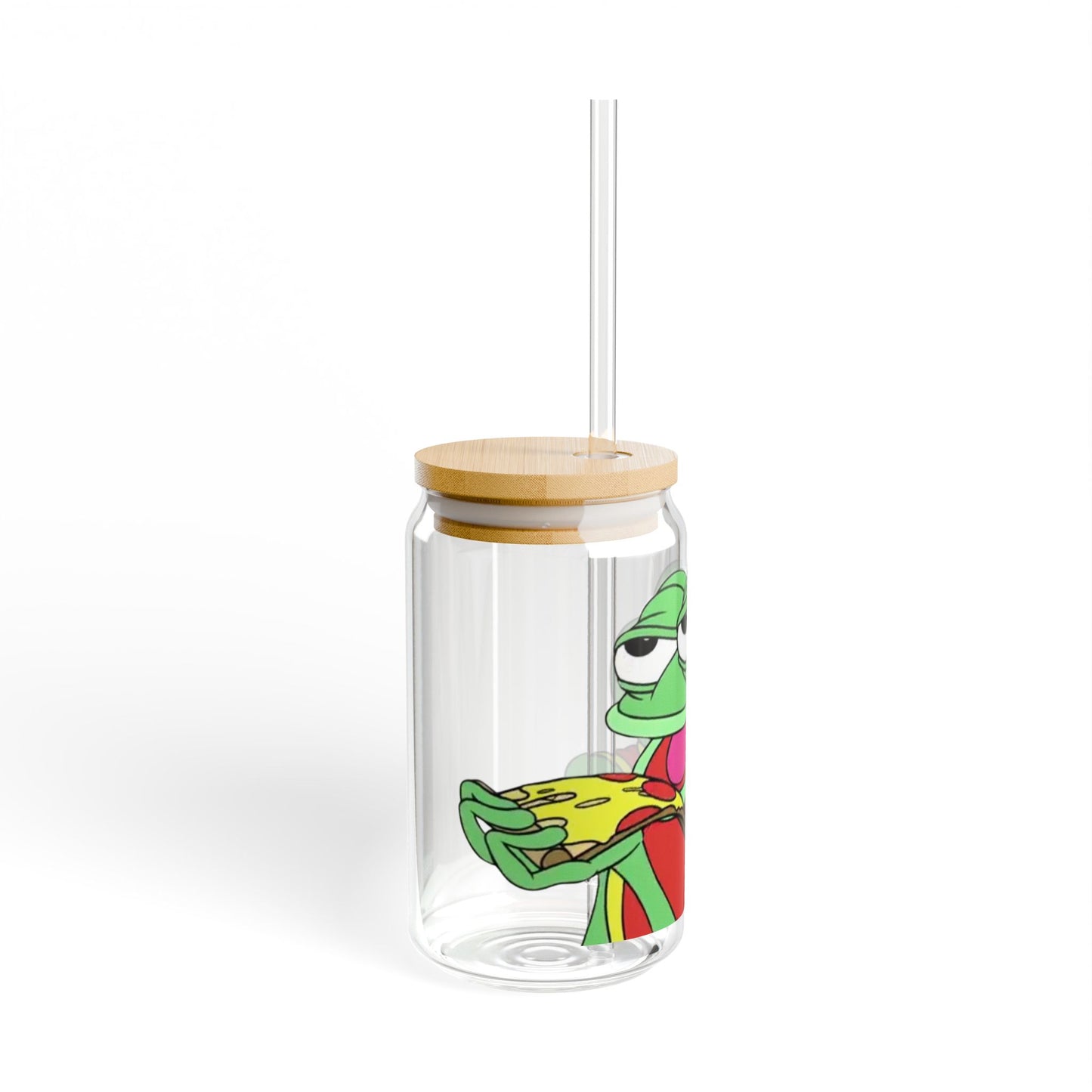 Funny Pepe the Frog & Pizza Sipper Glass, 16oz, Cute Drinkware, Gift for Friends