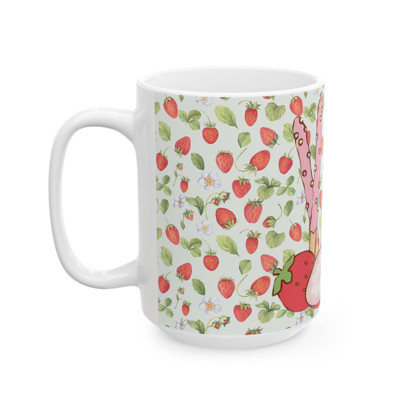Cute Molang Strawberry Pocky Ceramic Mug, Whimsical Gift, Tea Coffee Cup, Spring