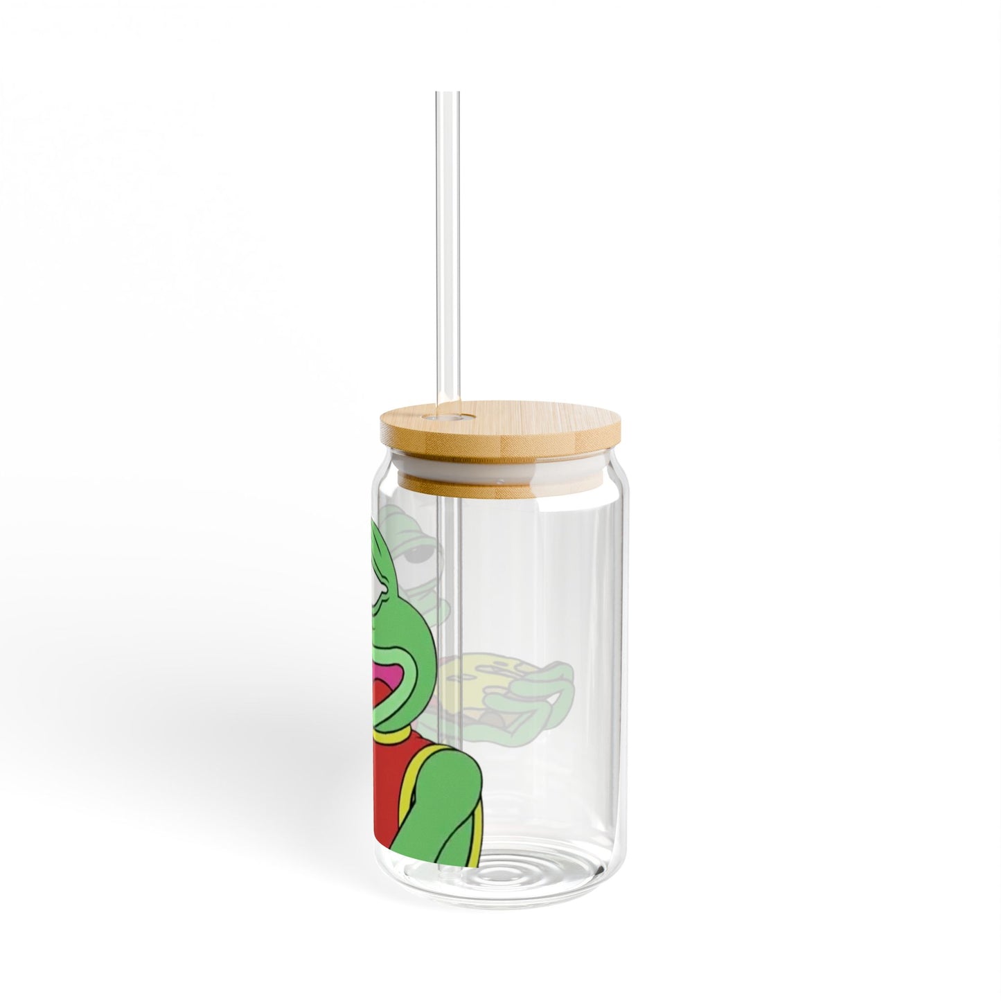 Funny Pepe the Frog & Pizza Sipper Glass, 16oz, Cute Drinkware, Gift for Friends