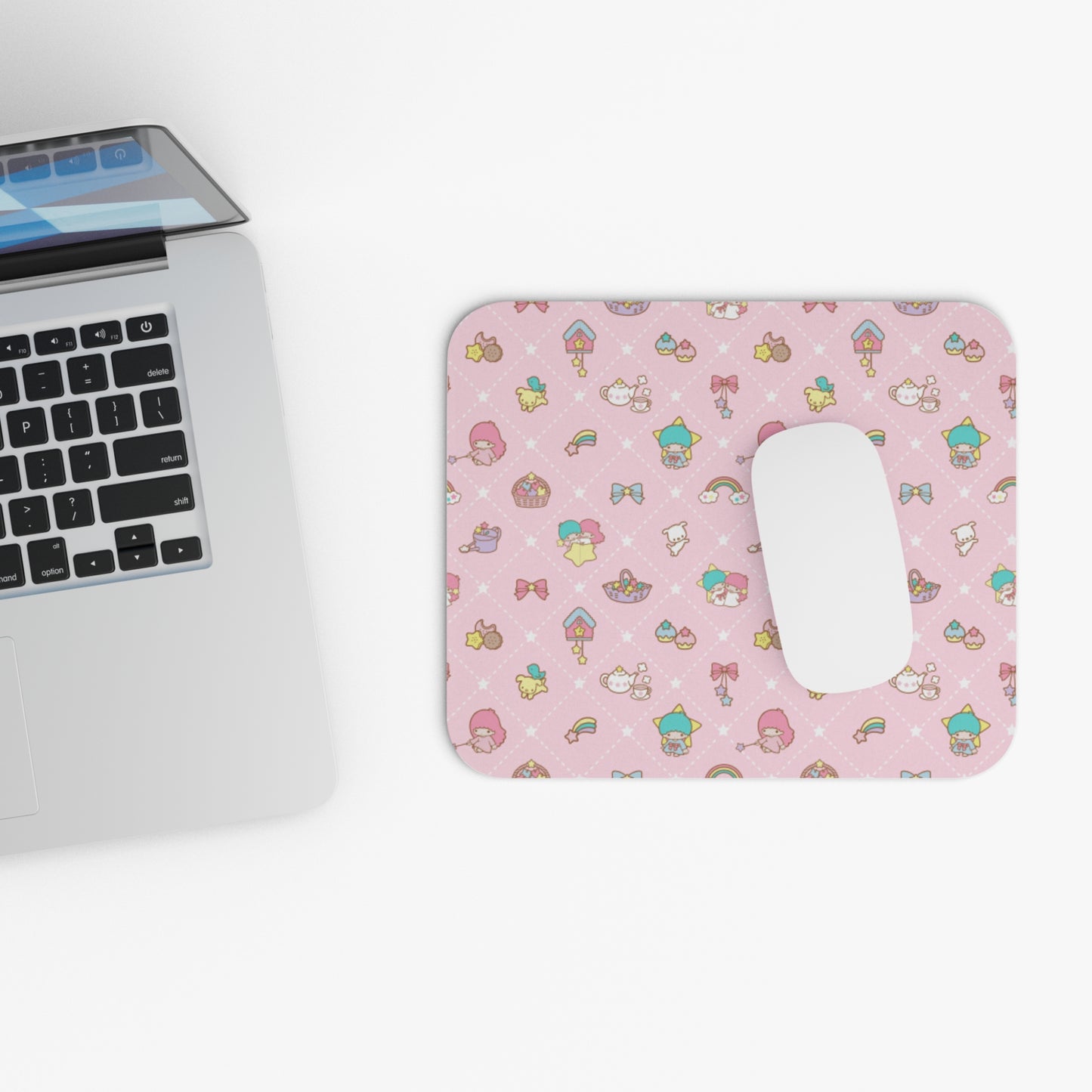 Cute Little Twin Star Pastel Mouse Pad, Kawaii Desk Decor, Adorable Gift