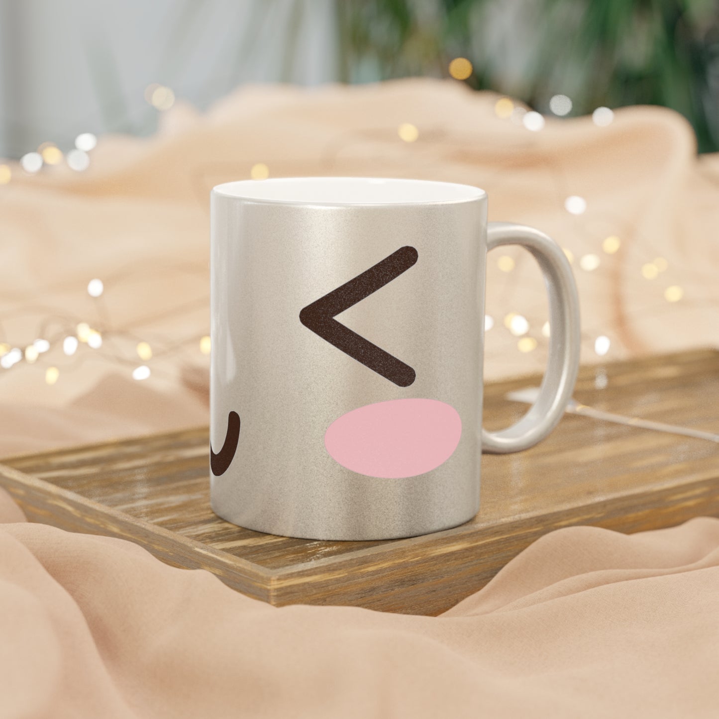 Cute Metallic Mug with Cheerful Design, Sparkle Mug, Gift for Coffee Lovers, Fun
