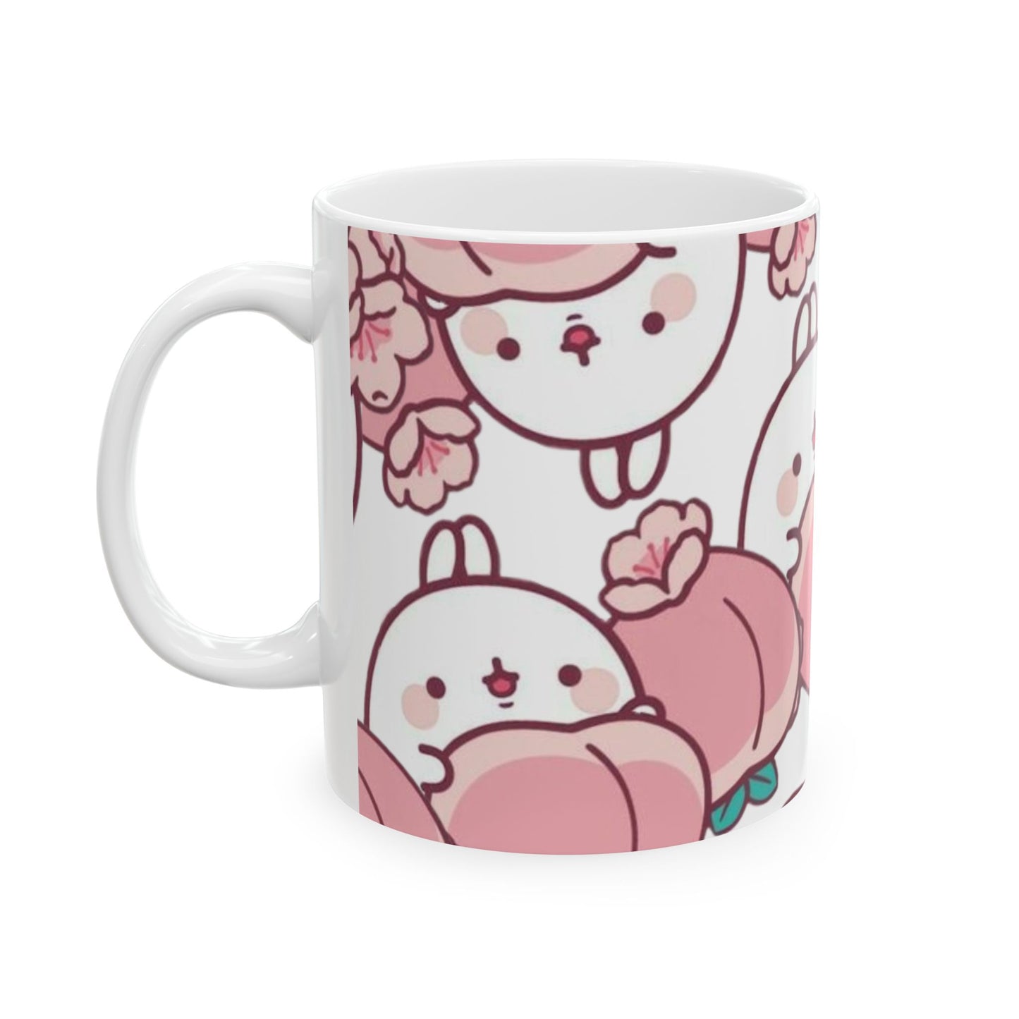 Cute Peach Molang Bunny Ceramic Mug, Adorable Coffee Cup for Tea Lovers, Gift for Friends, Birthday Present, Kawaii Kitchen