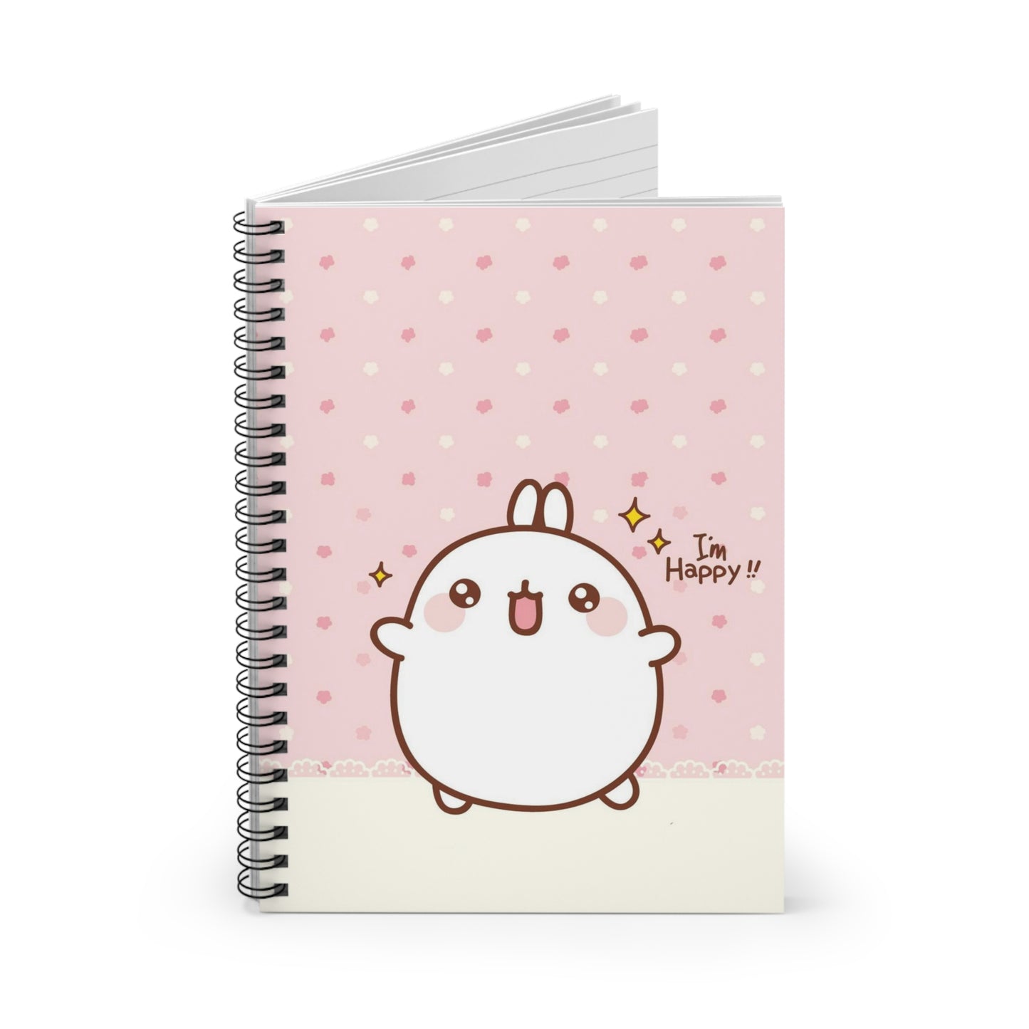 Cute Molang Spiral Notebook - "I'm Happy!" Design, Ideal for Journaling, Gift
