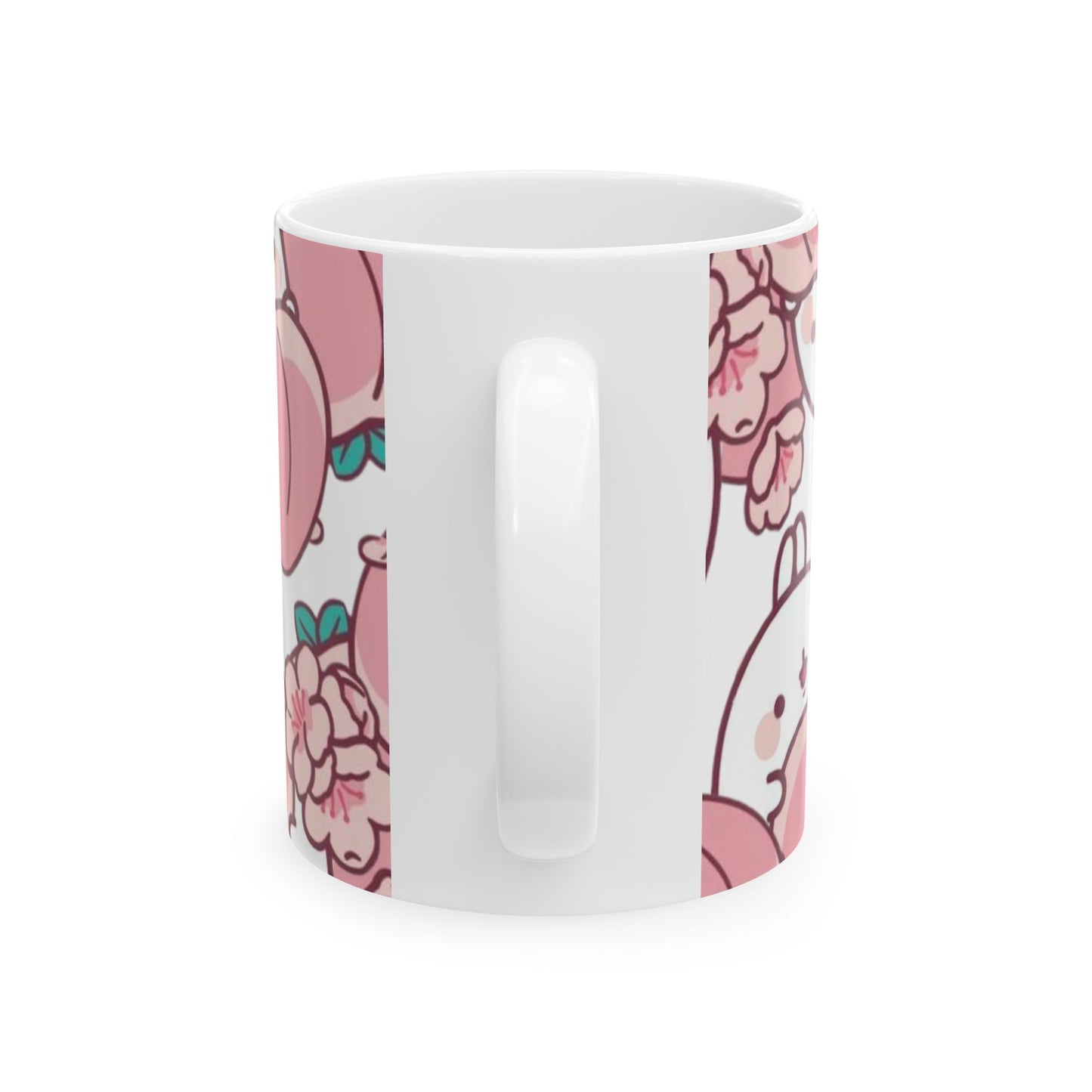 Cute Peach Molang Bunny Ceramic Mug, Adorable Coffee Cup for Tea Lovers, Gift for Friends, Birthday Present, Kawaii Kitchen