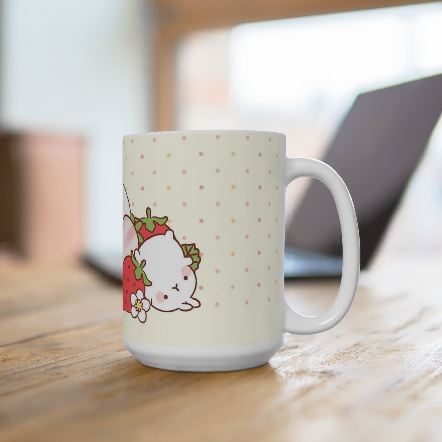 Cute Molang & PiuPiu Strawberry Mug 15oz, Kawaii Coffee Cup, Cute Kawaii Gift