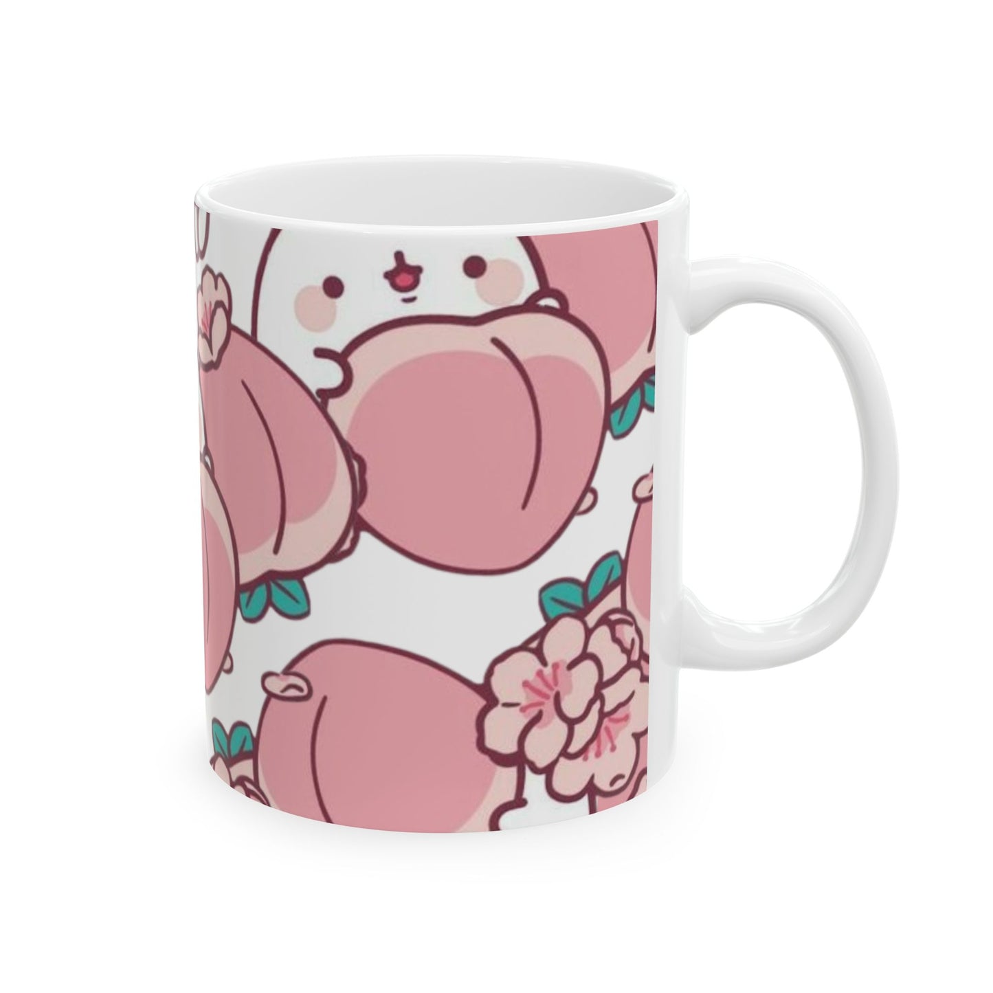 Cute Peach Molang Bunny Ceramic Mug, Adorable Coffee Cup for Tea Lovers, Gift for Friends, Birthday Present, Kawaii Kitchen