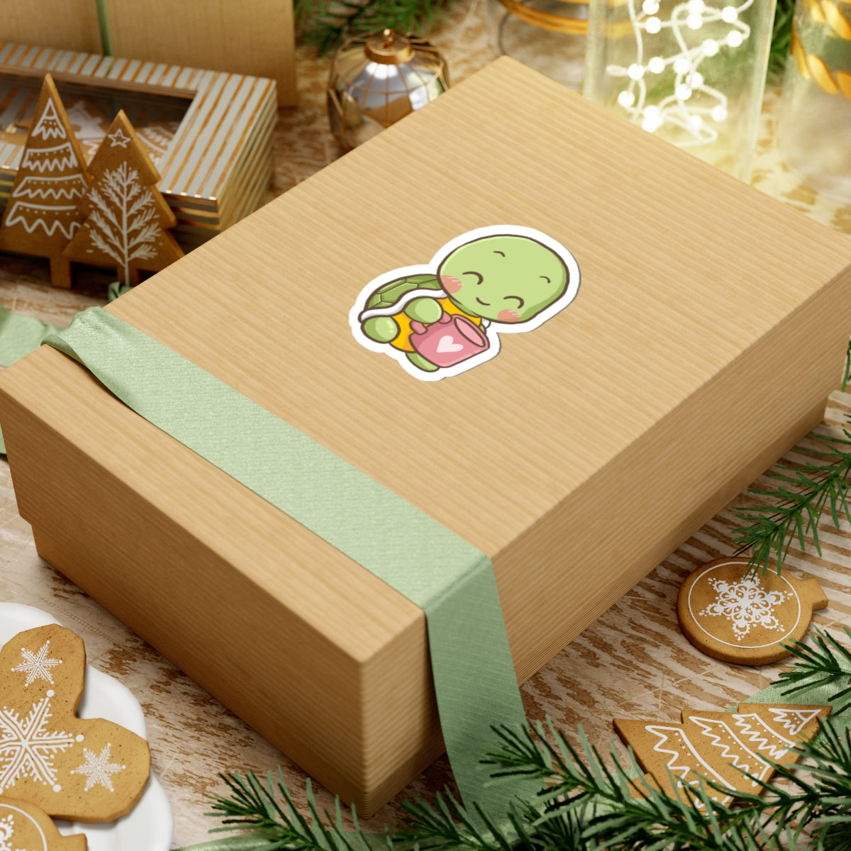 Kawaii Turtle Loves Coffee Kiss-Cut Sticker for Laptops, Water Bottles, Journals