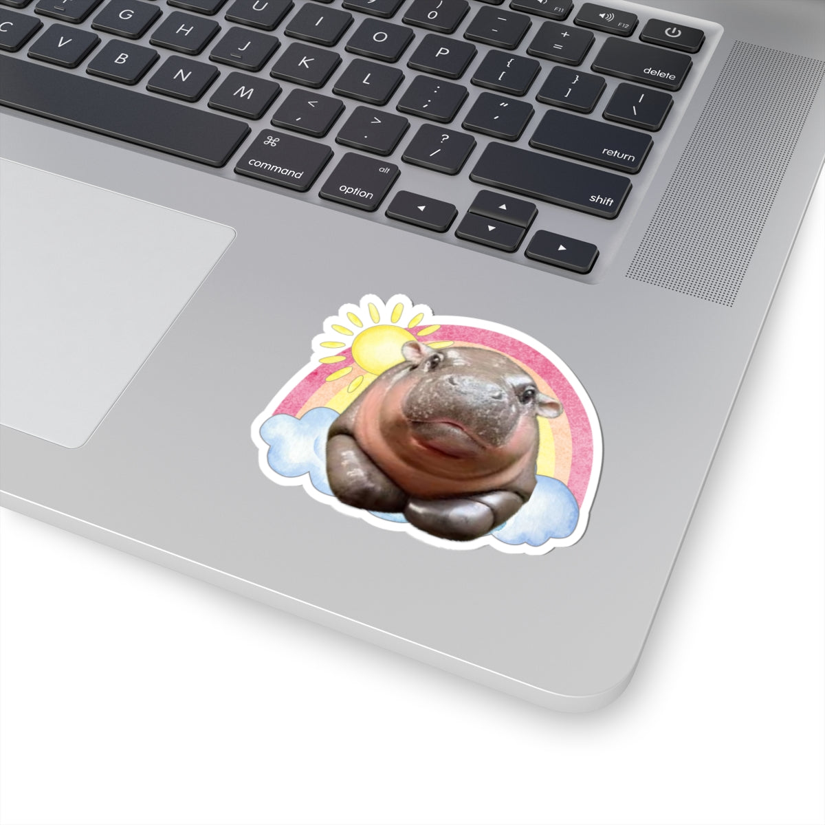 Moodeng Hippo Rainbow Kiss-Cut Sticker, Fun Laptop Decal, Gift for Animal Lovers