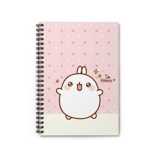 Cute Molang Spiral Notebook - "I'm Happy!" Design, Ideal for Journaling, Gift