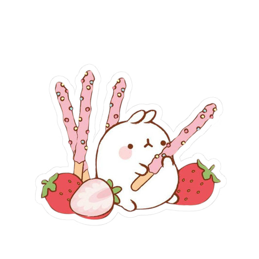 Cute Molang Strawberry Pocky Kiss-Cut Stickers - Perfect for Laptop, Journals & Gifts