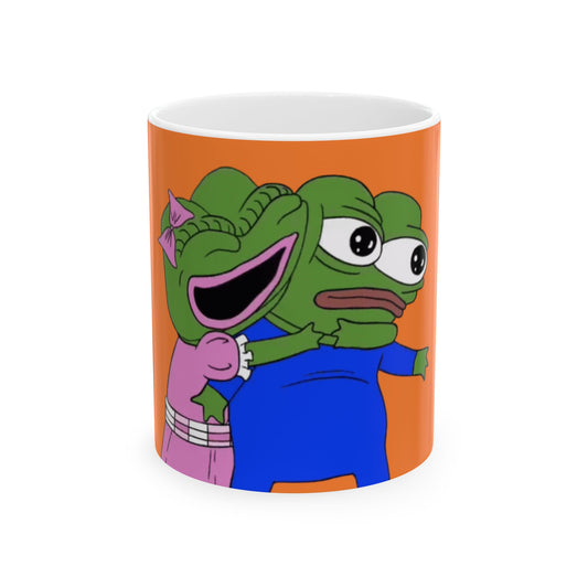 Playful Pepe the Frog & Lil Sister Mug, Cute Coffee Cup, Funny Gift, Unique Cup