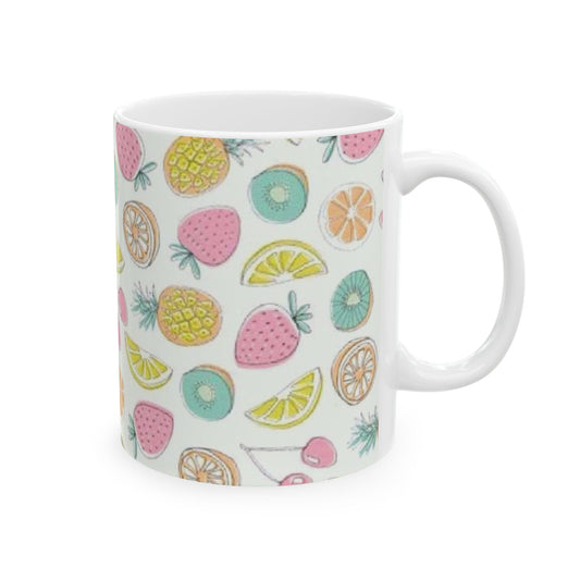 Pastel Fruit Pattern Ceramic Mug - Colorful Cup for Summer Vibes, Ideal Gift