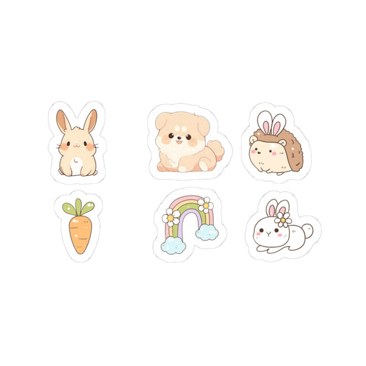 6-Pack of Cute Animal Kiss-Cut Stickers, Aesthetic Laptop Decor, Spring Theme
