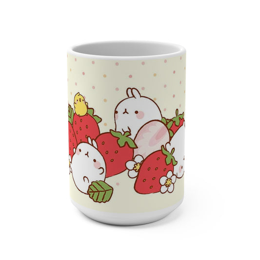 Cute Molang & PiuPiu Strawberry Mug 15oz, Kawaii Coffee Cup, Cute Kawaii Gift
