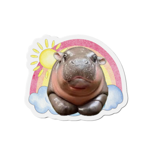 Cute Moodeng Hippo Die-Cut Magnet | Rainbow Decor, Fun Gift, Home Office Decor