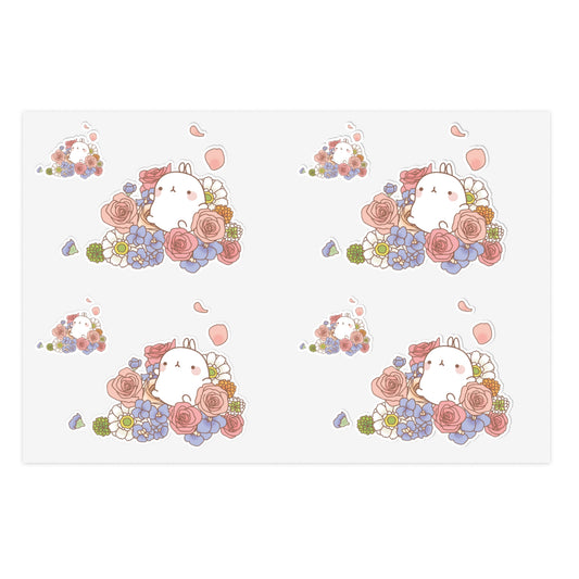 Floral Bunny Sticker Sheets, Cute Decor for Journals, Scrapbooking, Gifts, Party