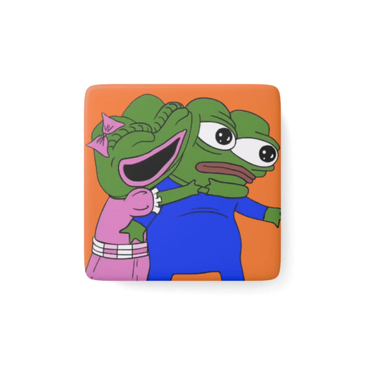Funny Pepe the Frog & Sister Porcelain Magnet, Cute Kitchen Decor, Funny Gift