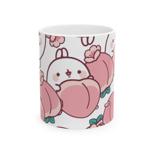 Cute Peach Molang Bunny Ceramic Mug, Adorable Coffee Cup for Tea Lovers, Gift for Friends, Birthday Present, Kawaii Kitchen