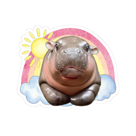 Moodeng Hippo Rainbow Kiss-Cut Sticker, Fun Laptop Decal, Gift for Animal Lovers