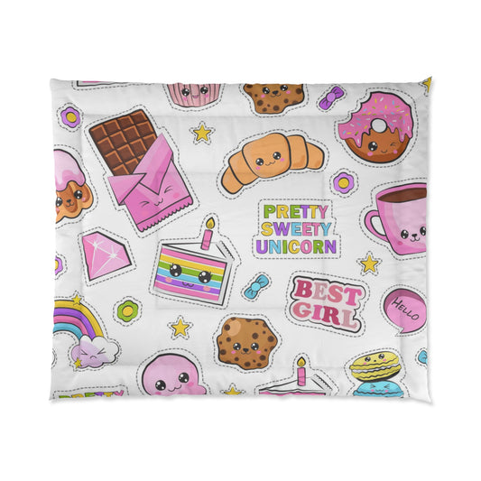 Kawaii Dessert Themed Comforter, Sweet Dreams Comforter, Cute Bedroom Decor